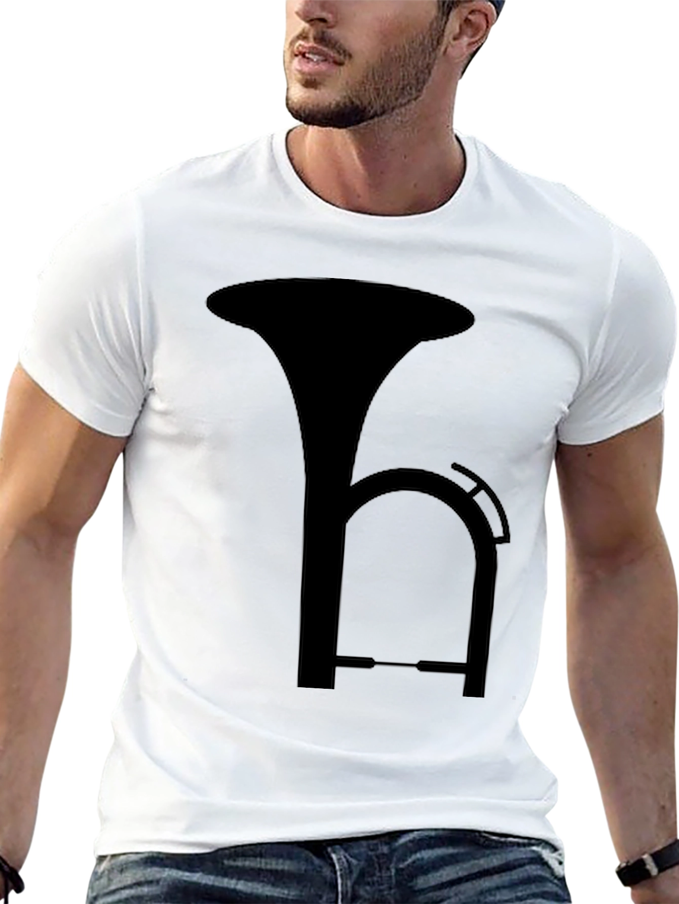 Black T-Shirt with Musical Instrument Design