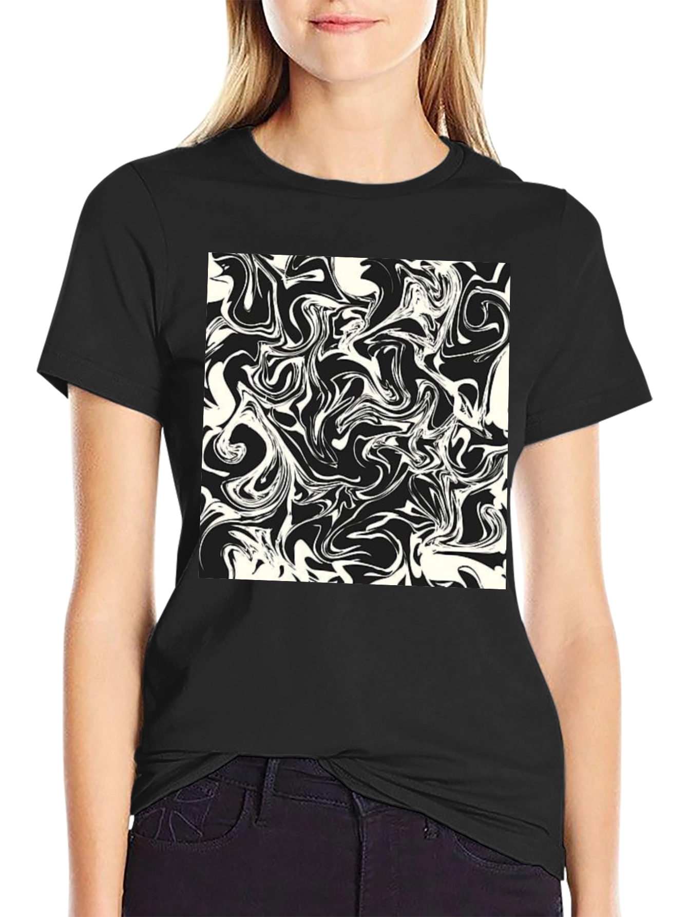 Modern Abstract Swirls Black T-Shirt