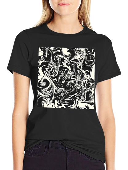 Modern Abstract Swirls Black T-Shirt
