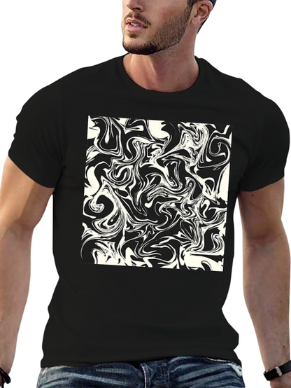 Modern Abstract Swirls Black T-Shirt