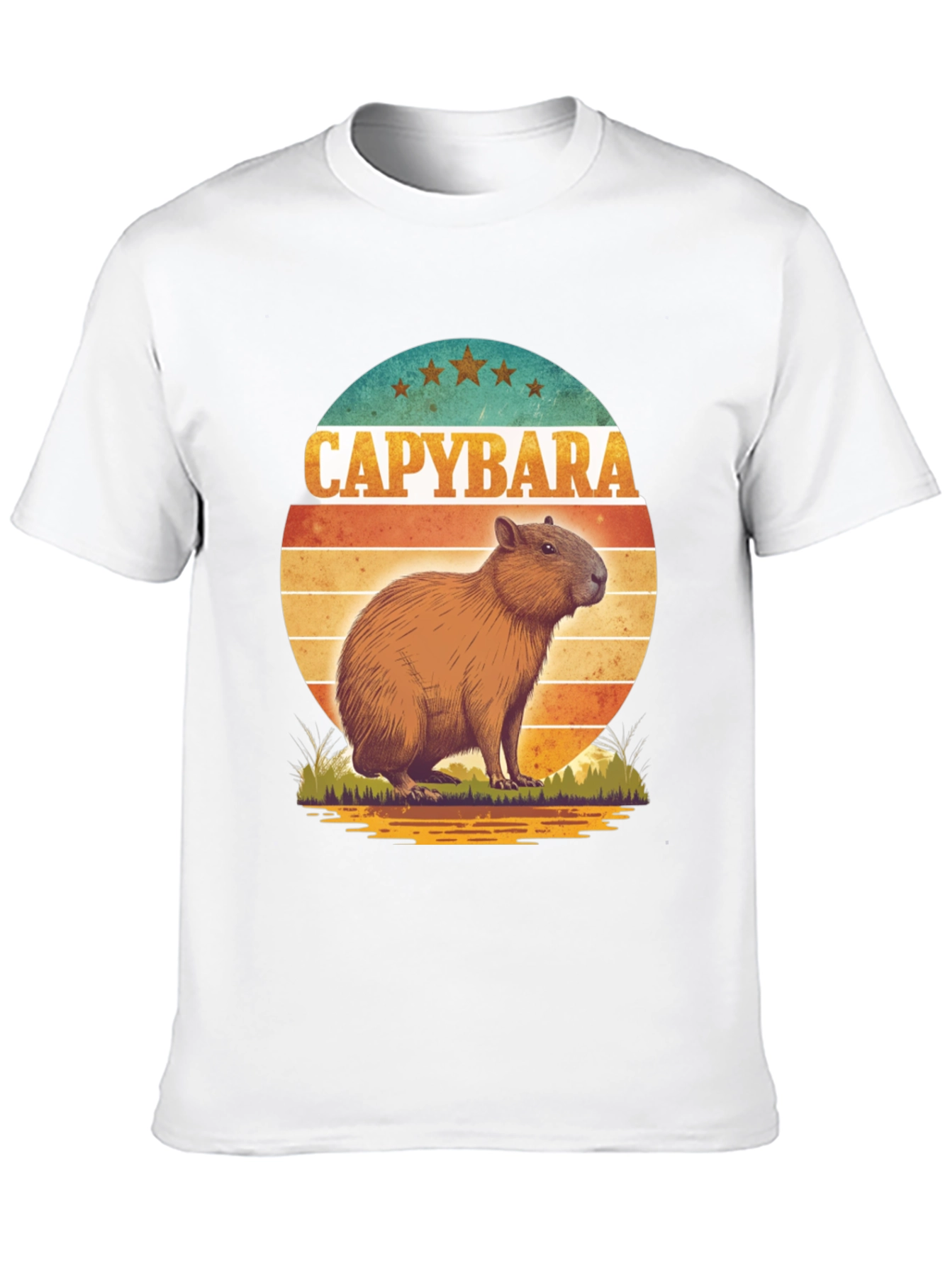 Capybara Retro Sunset Graphic Tee