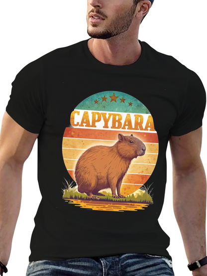 Capybara Retro Sunset Graphic Tee