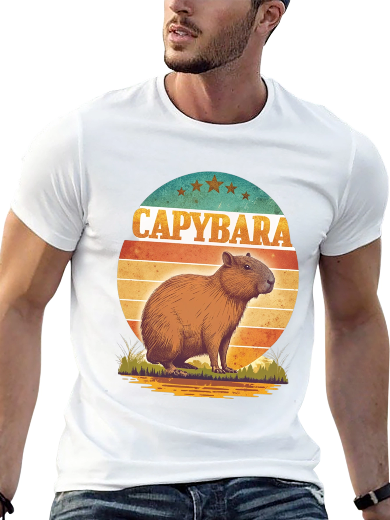 Capybara Retro Sunset Graphic Tee