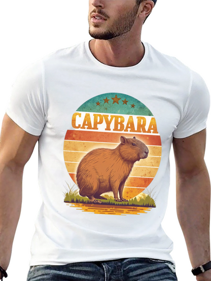 Capybara Retro Sunset Graphic Tee