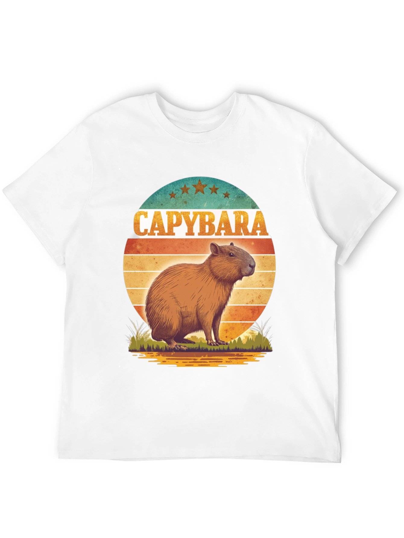 Capybara Retro Sunset Graphic Tee