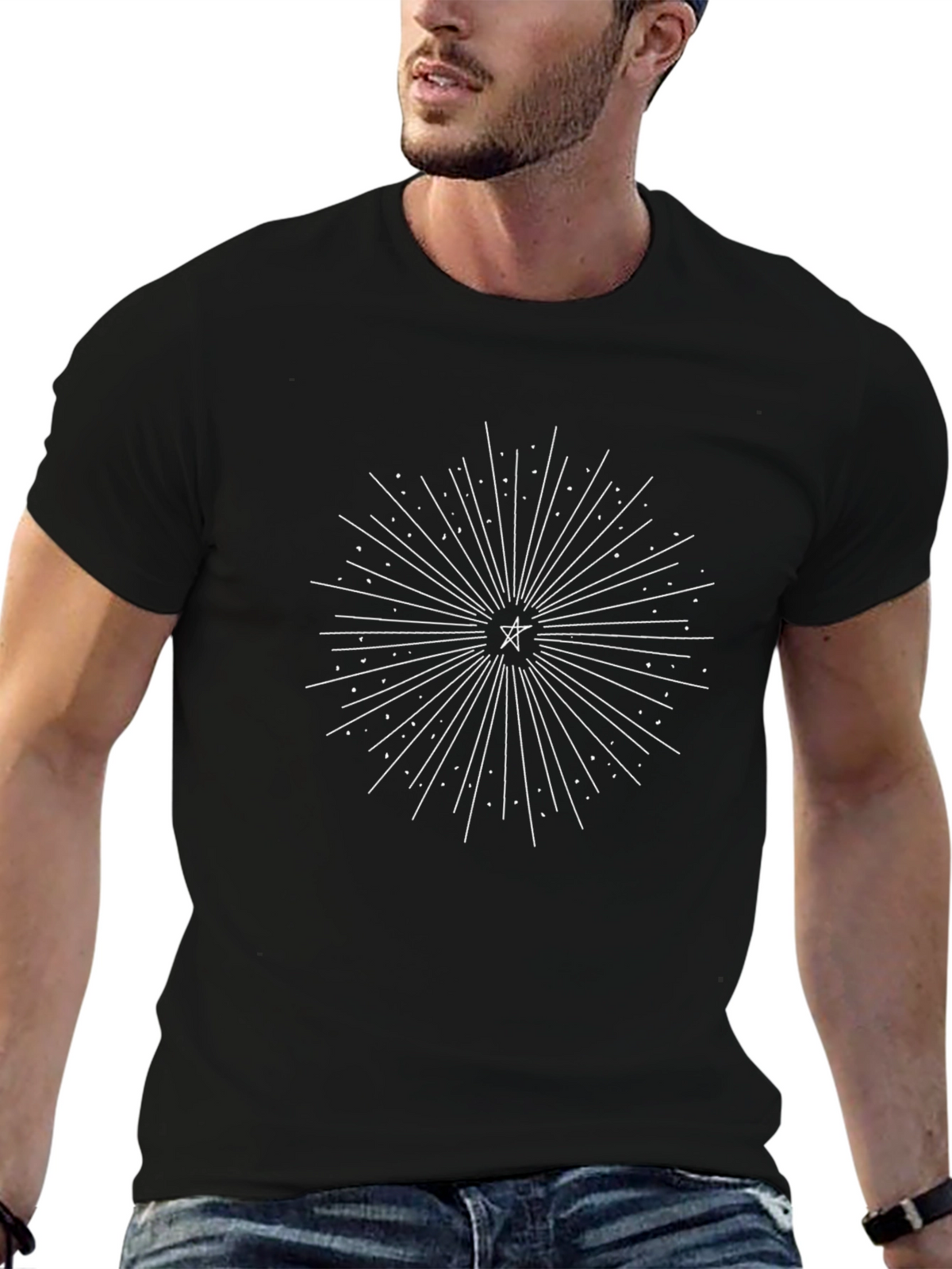 Celestial Starburst Graphic Tee - Black Cotton Comfort