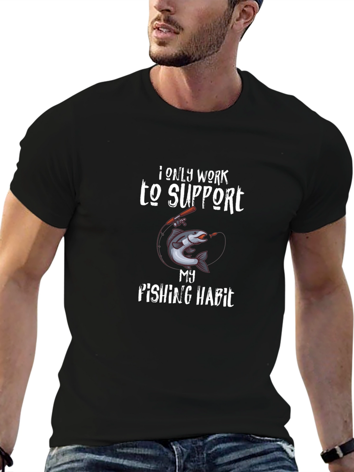 Fishing Habit Graphic T-Shirt - Black