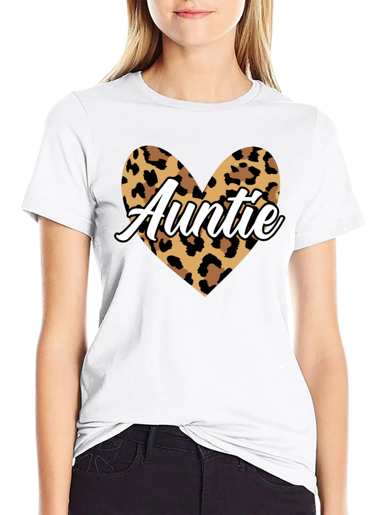 Auntie Leopard Print Heart Graphic Tee