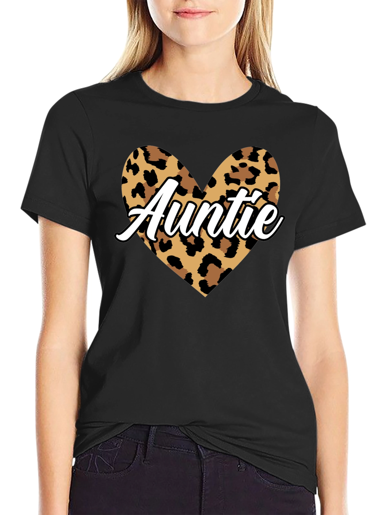 Auntie Leopard Print Heart Graphic Tee