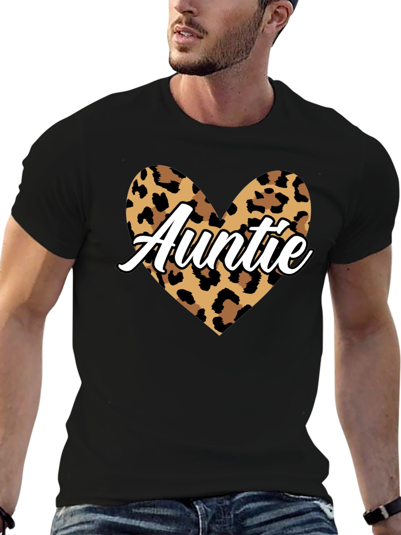 Auntie Leopard Print Heart Graphic Tee