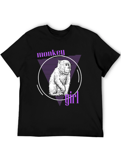 Monkey Girl Graphic Tee - Trendy Black T-Shirt
