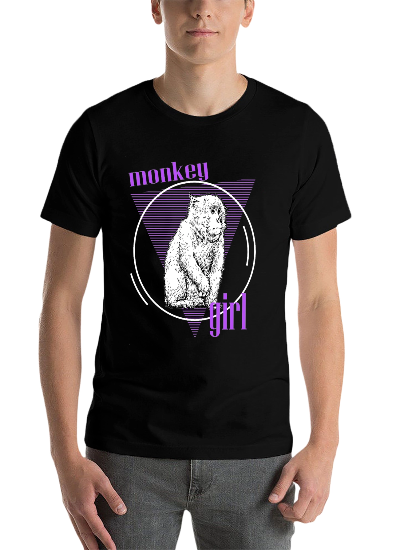 Monkey Girl Graphic Tee - Trendy Black T-Shirt