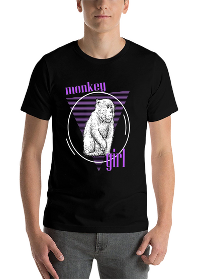 Monkey Girl Graphic Tee - Trendy Black T-Shirt