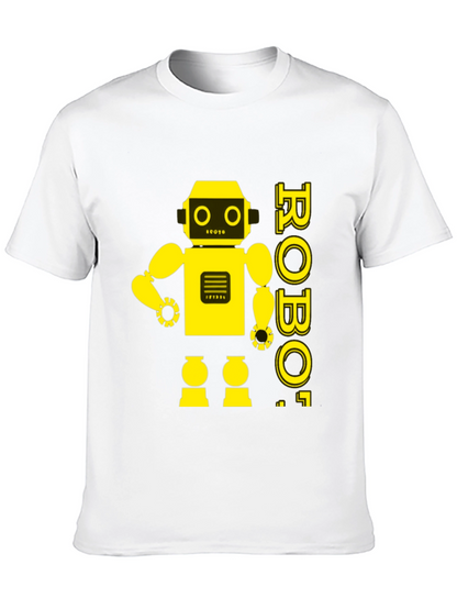 Retro Robot Graphic Tee - Black Cotton T-Shirt