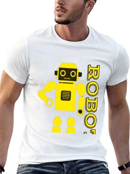 Retro Robot Graphic Tee - Black Cotton T-Shirt