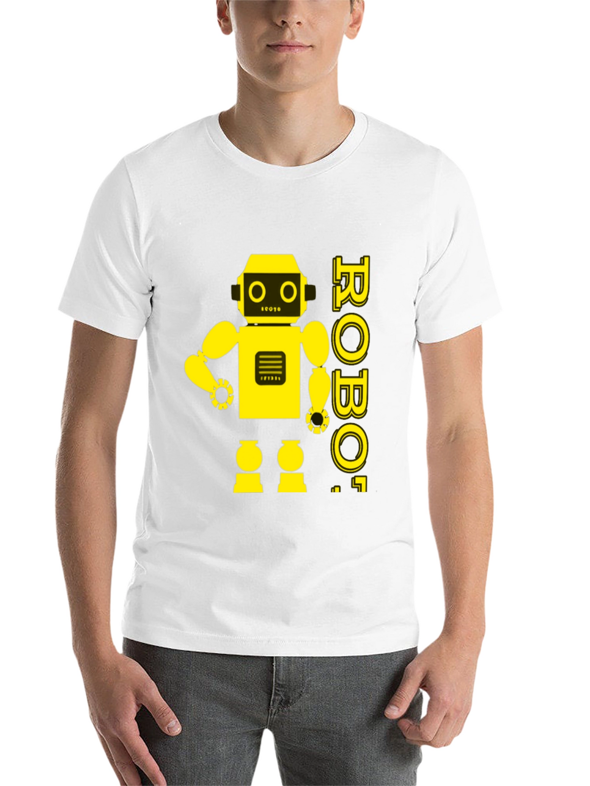 Retro Robot Graphic Tee - Black Cotton T-Shirt