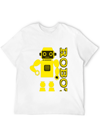 Retro Robot Graphic Tee - Black Cotton T-Shirt