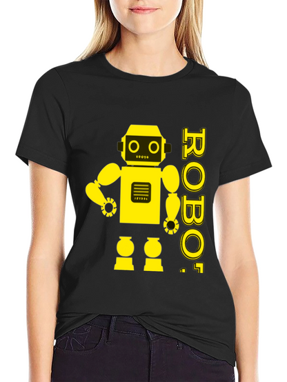 Retro Robot Graphic Tee - Black Cotton T-Shirt