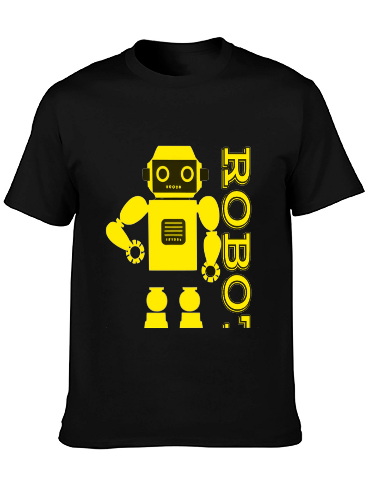 Retro Robot Graphic Tee - Black Cotton T-Shirt