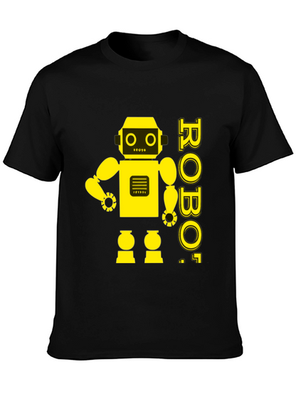 Retro Robot Graphic Tee - Black Cotton T-Shirt