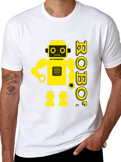 Retro Robot Graphic Tee - Black Cotton T-Shirt