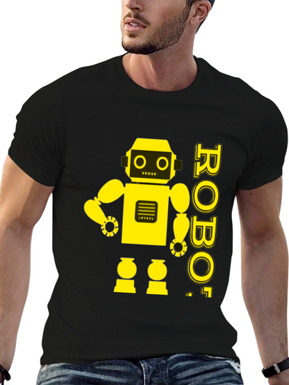 Retro Robot Graphic Tee - Black Cotton T-Shirt