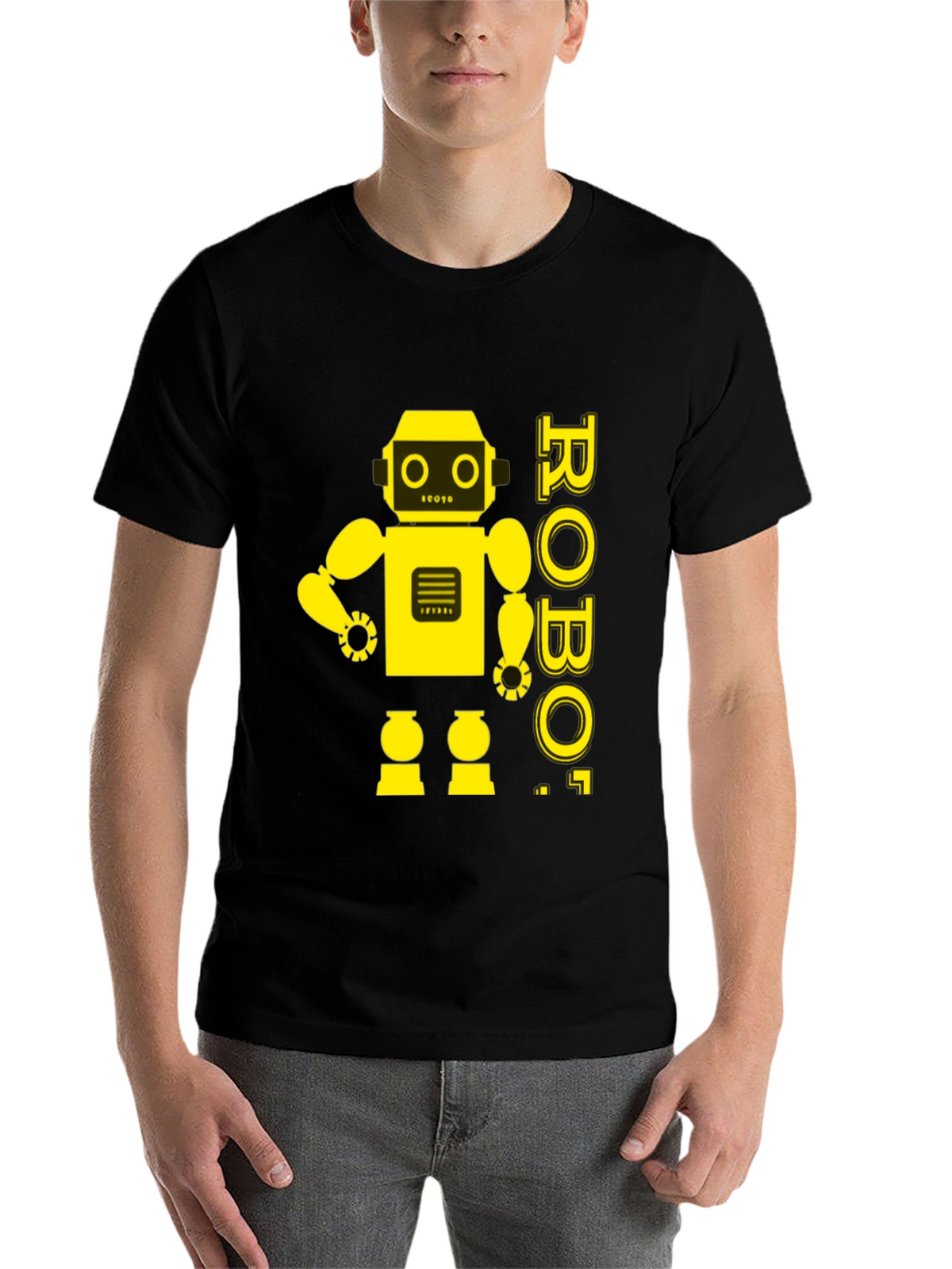 Retro Robot Graphic Tee - Black Cotton T-Shirt