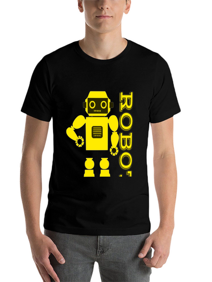 Retro Robot Graphic Tee - Black Cotton T-Shirt