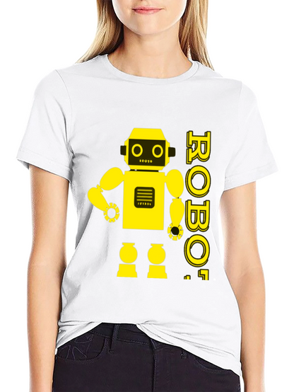 Retro Robot Graphic Tee - Black Cotton T-Shirt