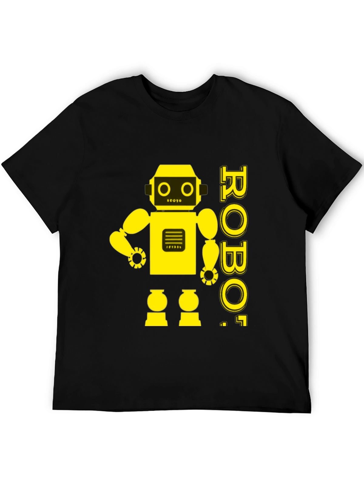 Retro Robot Graphic Tee - Black Cotton T-Shirt