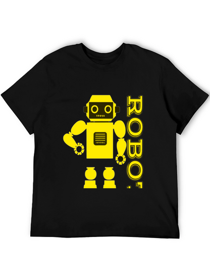 Retro Robot Graphic Tee - Black Cotton T-Shirt