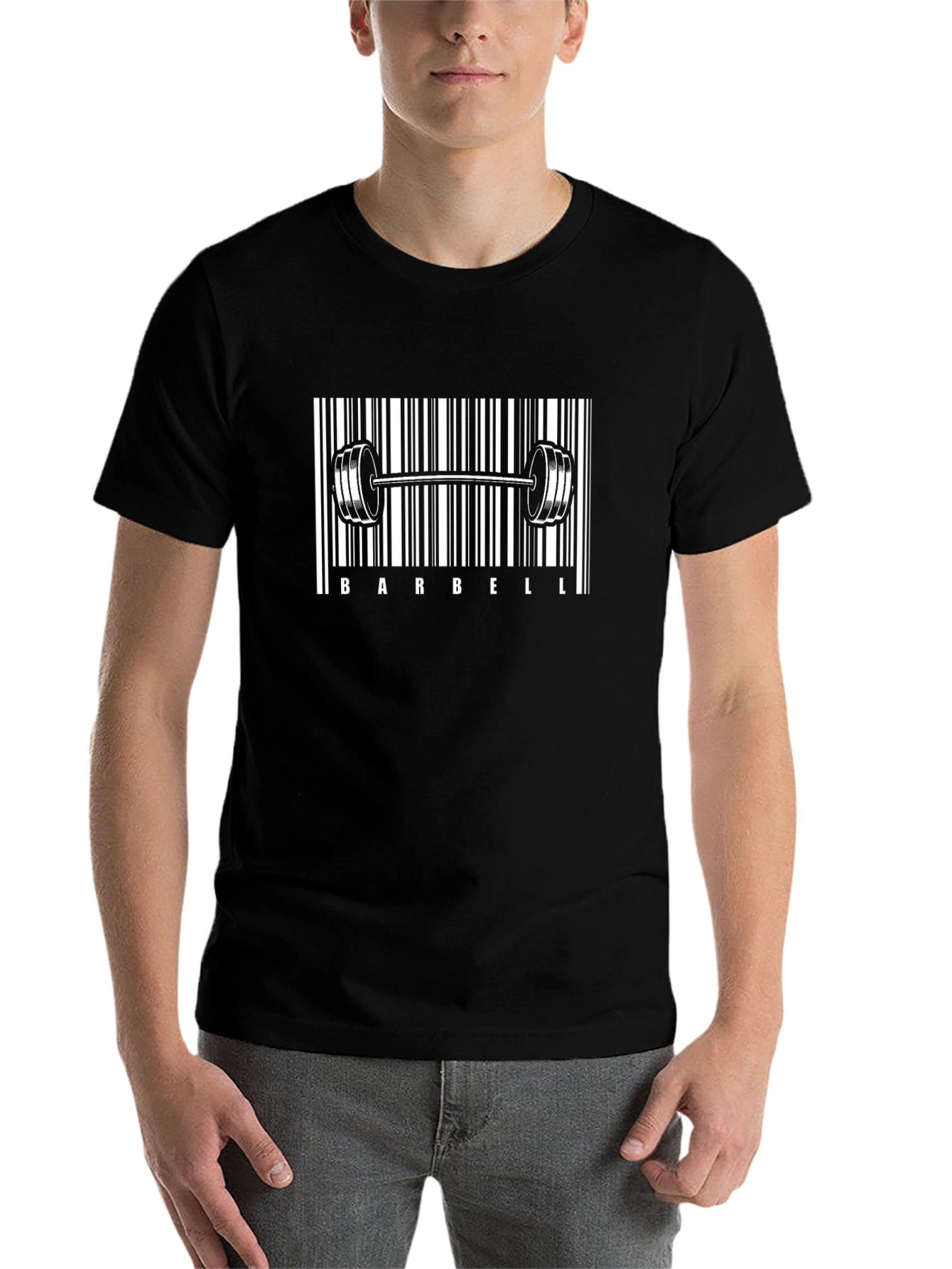 Barbell Barcode Graphic Tee - Gym & Fitness Apparel