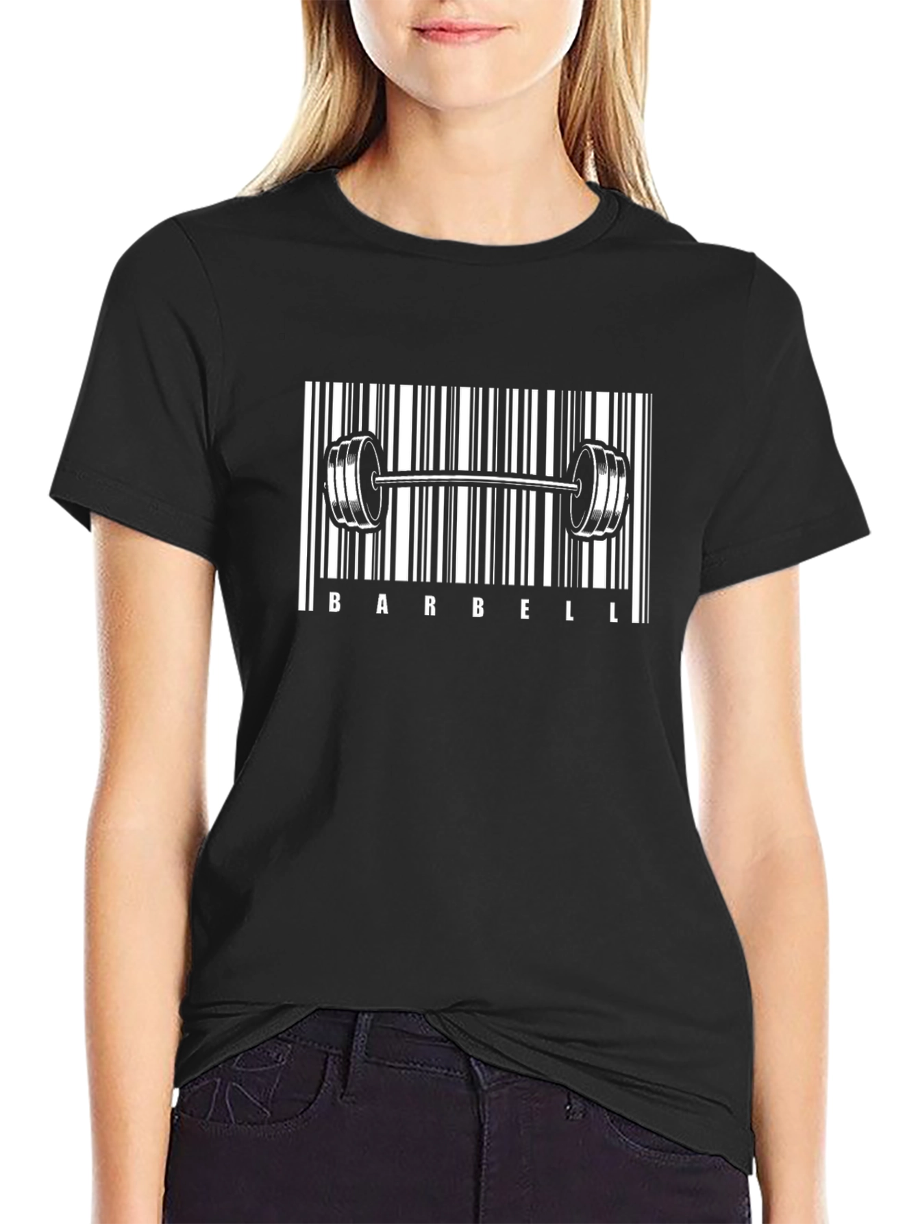Barbell Barcode Graphic Tee - Gym & Fitness Apparel
