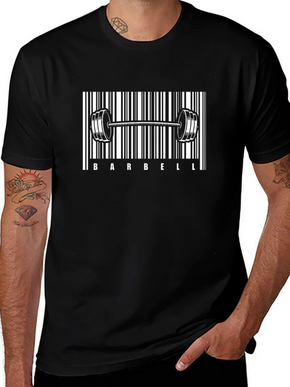 Barbell Barcode Graphic Tee - Gym & Fitness Apparel