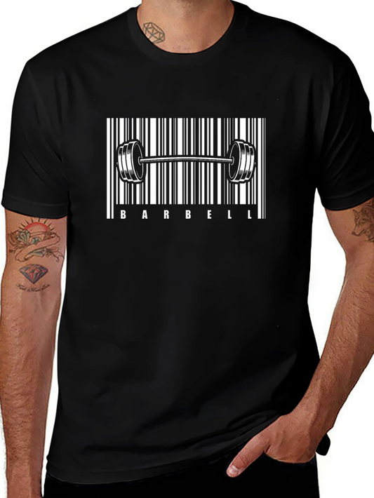 Barbell Barcode Graphic Tee - Gym & Fitness Apparel