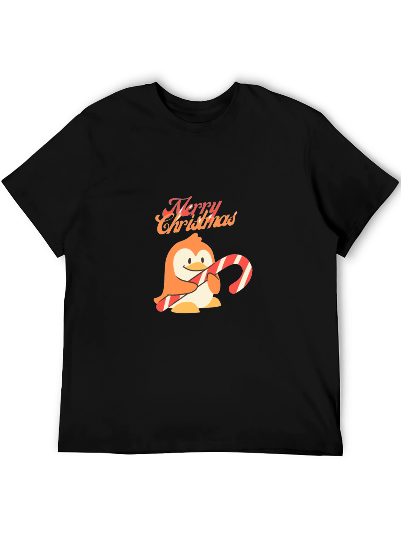 Festive Penguin Merry Christmas Black T-Shirt