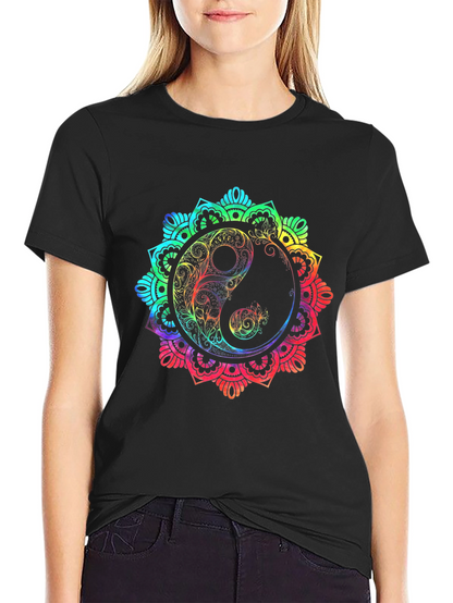 Rainbow Yin Yang Mandala Graphic T-Shirt