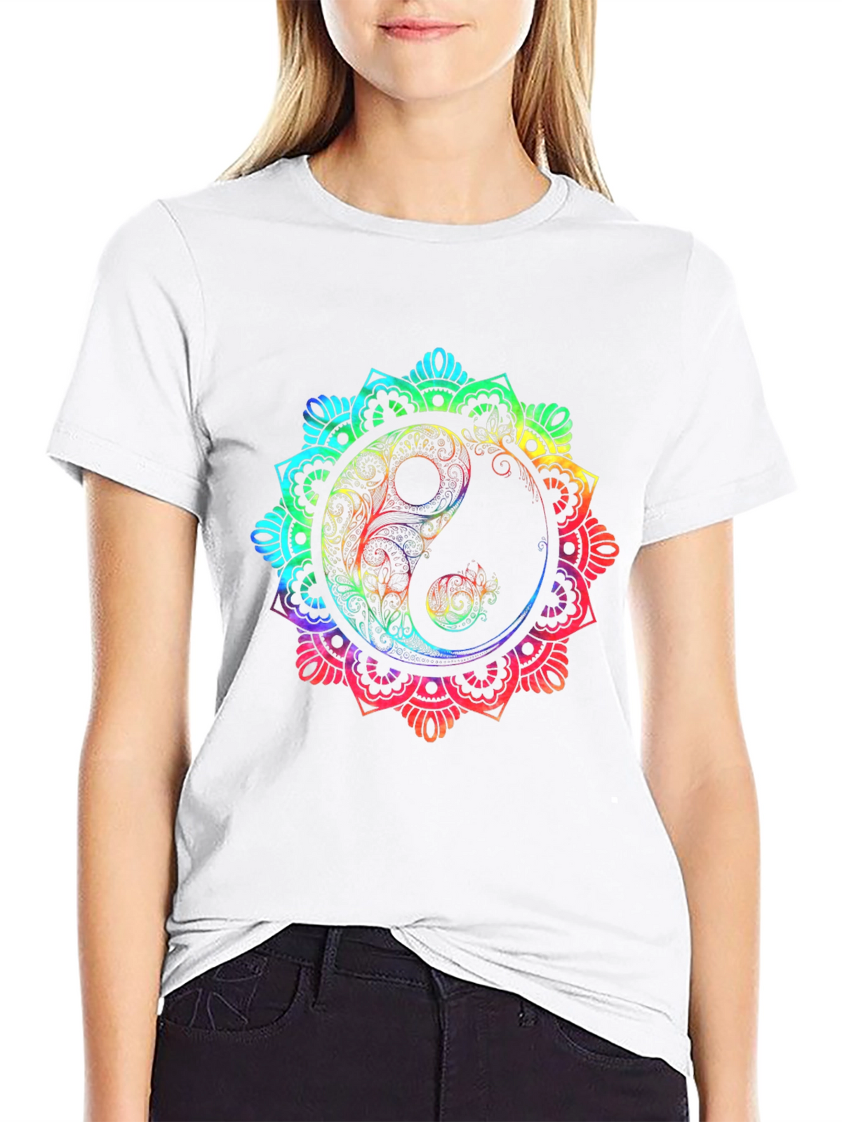 Rainbow Yin Yang Mandala Graphic T-Shirt