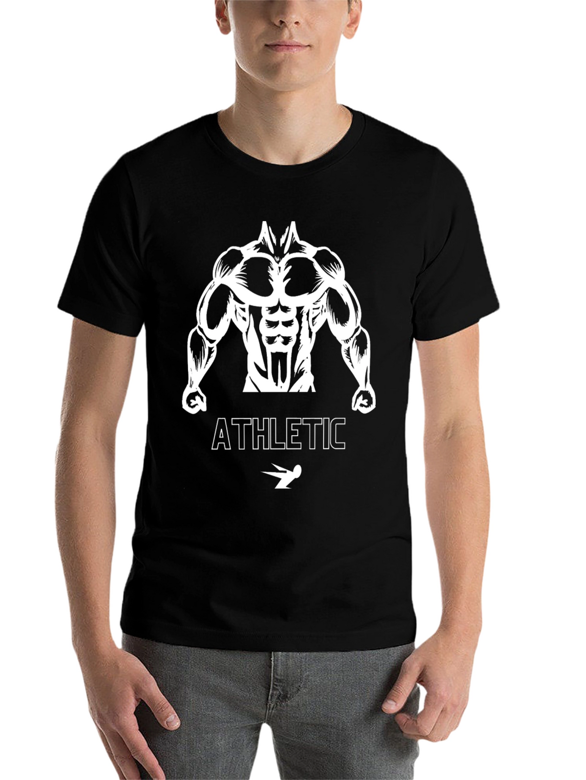 Athletic Bodybuilder Graphic Tee - Black Cotton