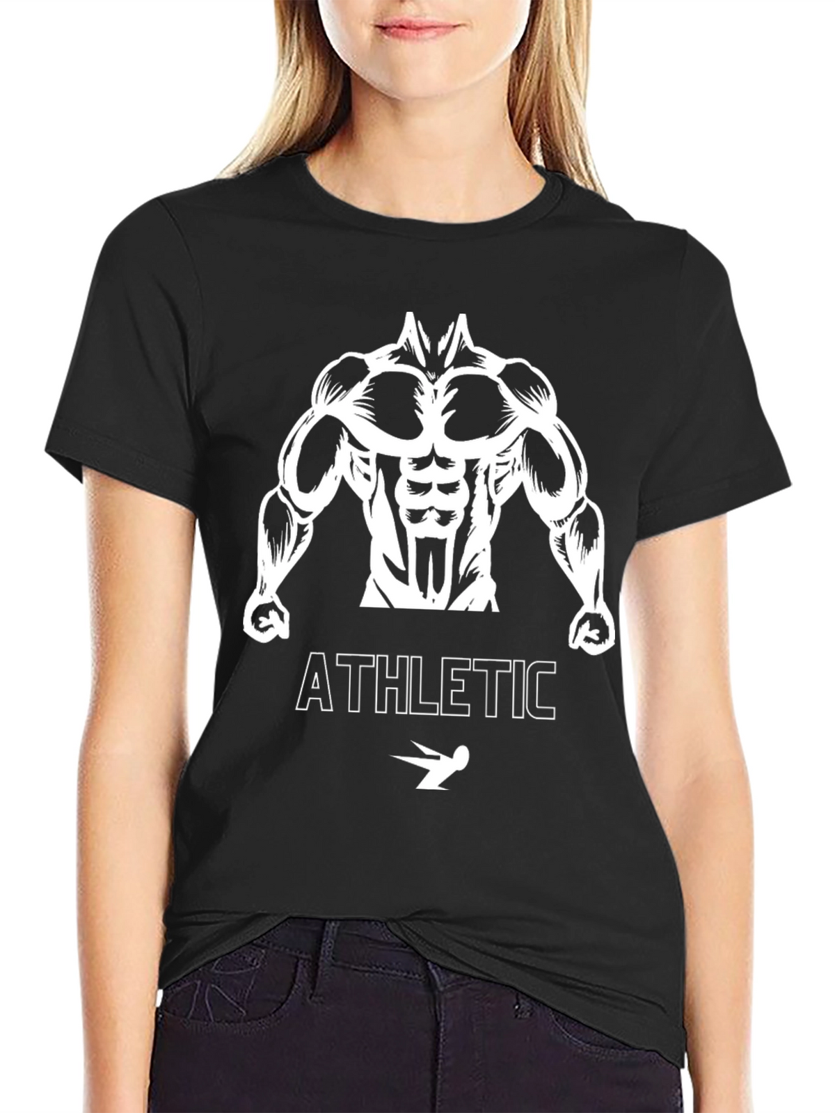 Athletic Bodybuilder Graphic Tee - Black Cotton