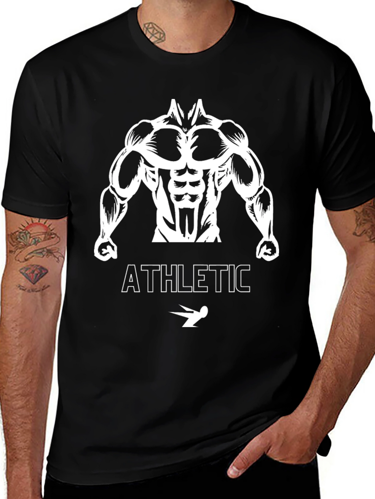 Athletic Bodybuilder Graphic Tee - Black Cotton