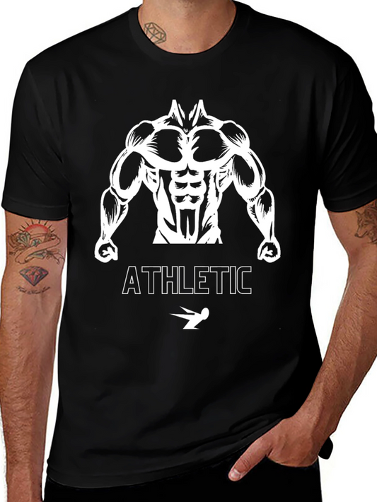 Athletic Bodybuilder Graphic Tee - Black Cotton