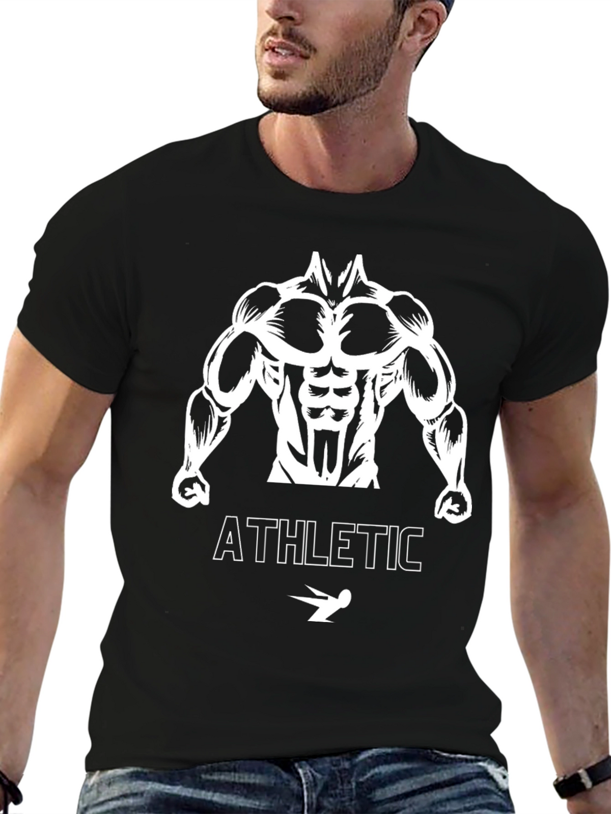 Athletic Bodybuilder Graphic Tee - Black Cotton