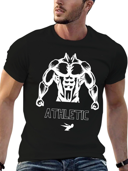 Athletic Bodybuilder Graphic Tee - Black Cotton