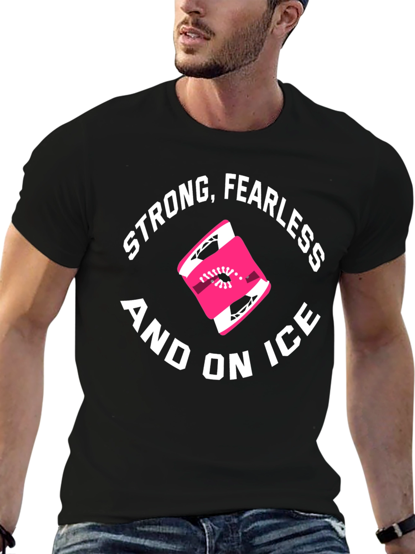Strong Fearless and On Ice Black Graphic T-Shirt