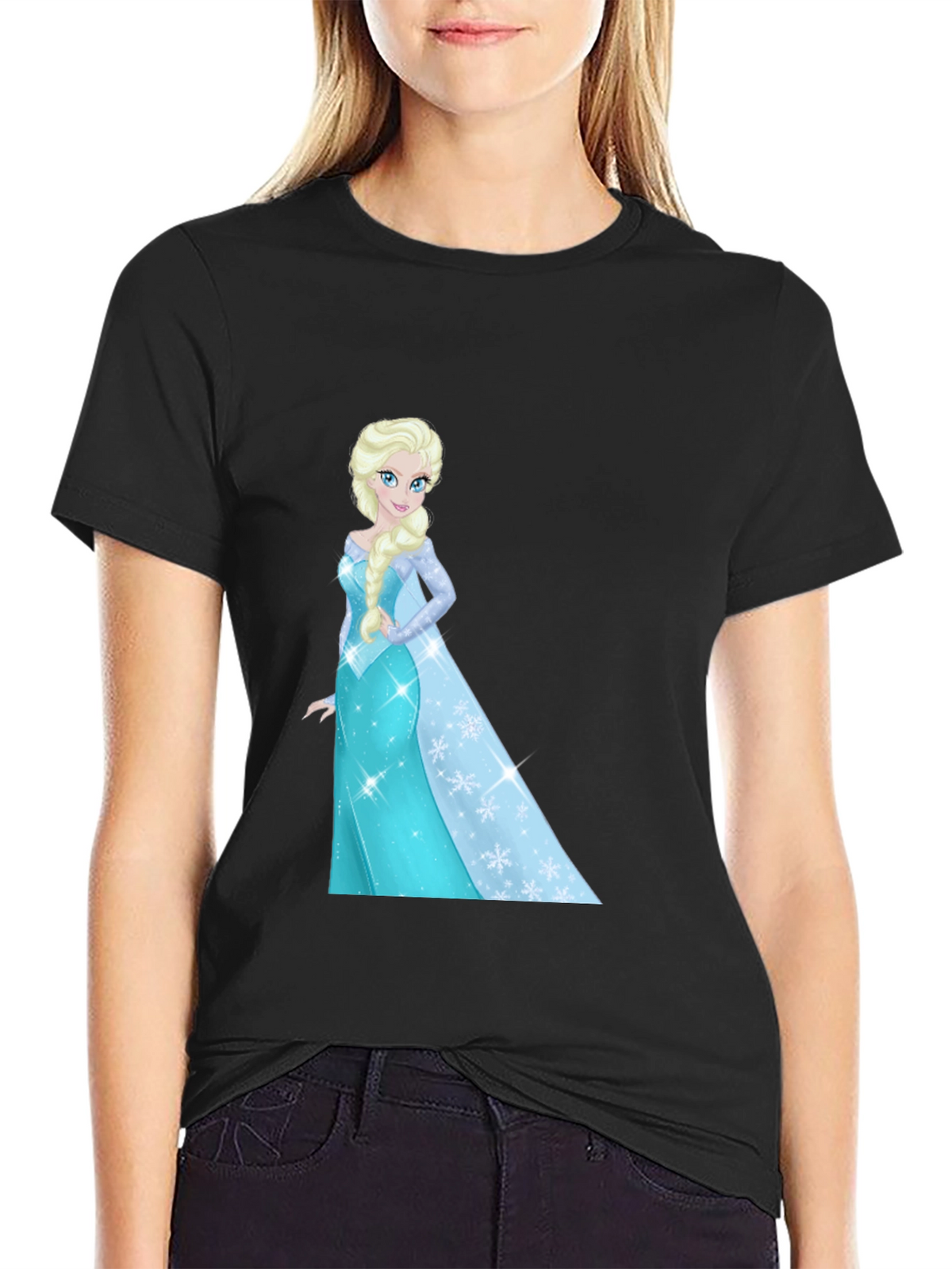 Elsa Graphic Tee - Black Cotton Blend