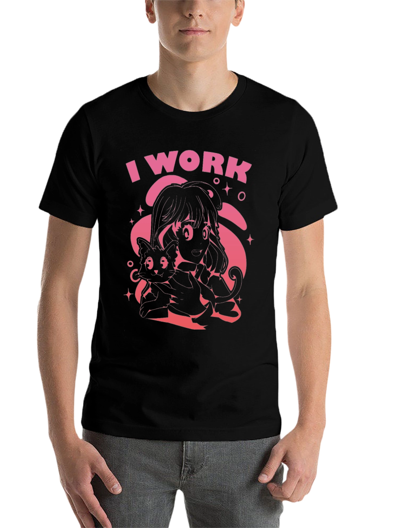 I Work Black Graphic Tee