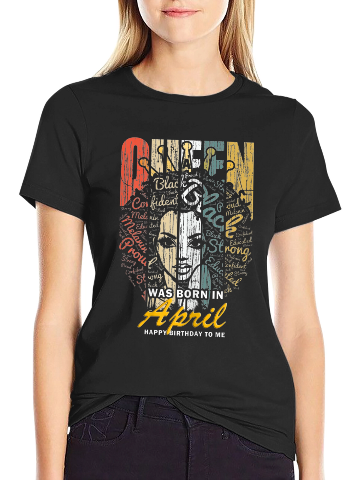 Black Queen Born in April T-Shirt