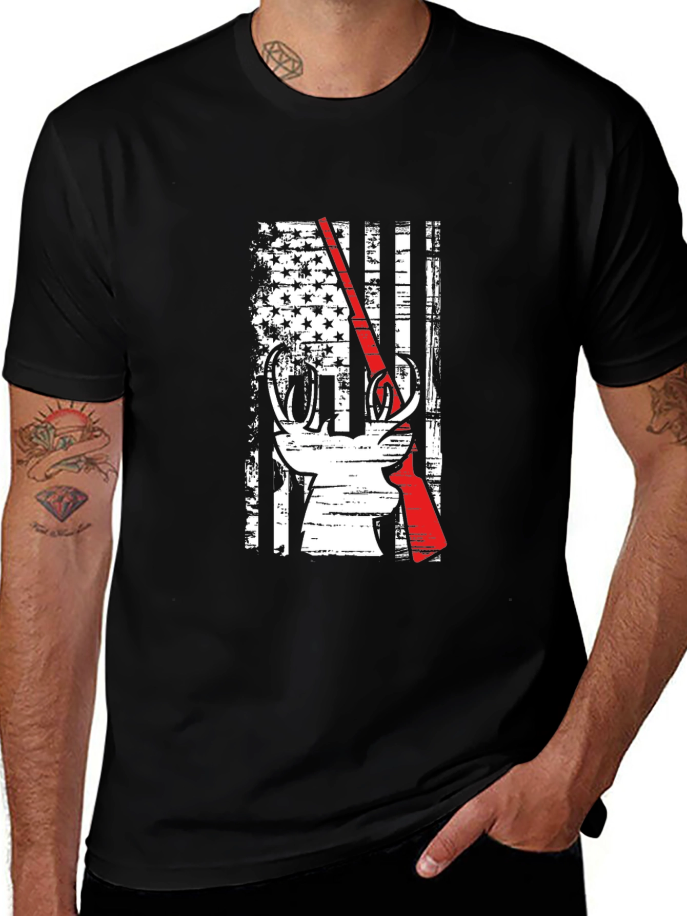 Deer Hunter Patriotic Flag Graphic Tee