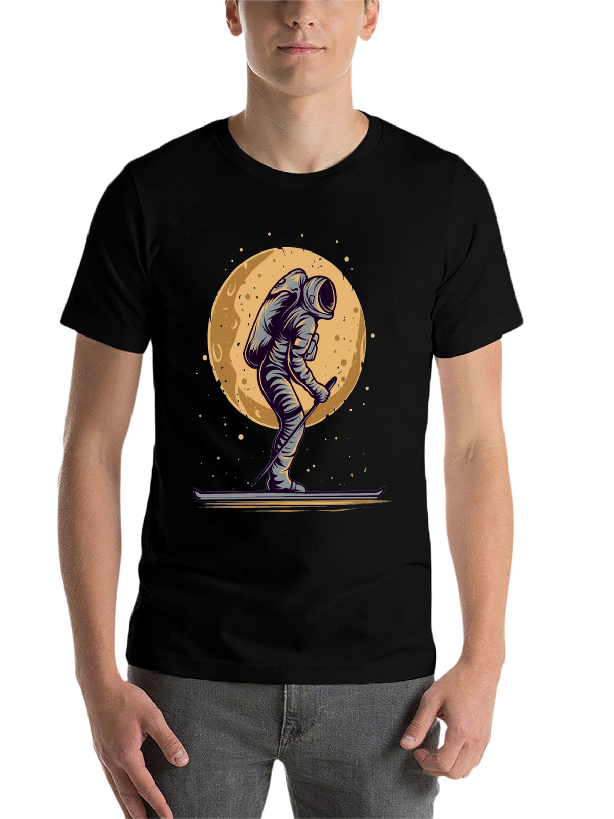 Astronaut Skiing on the Moon Graphic T-Shirt